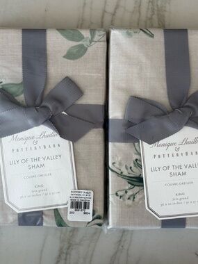Pottery Barn Soft Gray and Sage Floral Lily of the Valley King Sham - set of 2